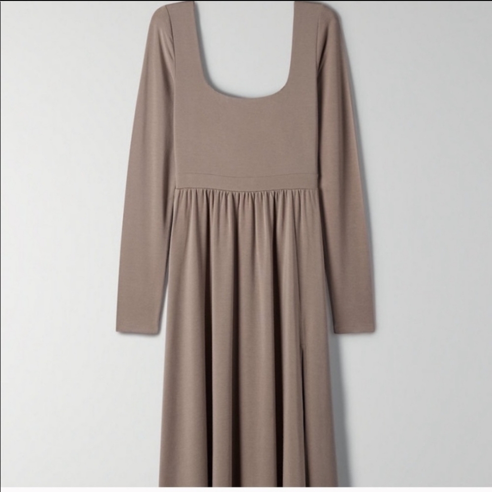 WILFRED Market Slit Dress Midi Long sleeve Turner Taupe Lyocell XXS Aritzia NWT